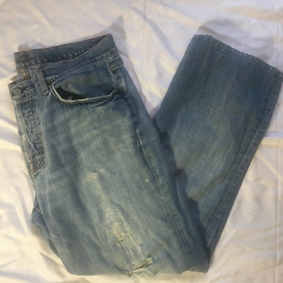 *HOST PICK* 7 FOR ALL MANKIND Standard Straight Distressed Blue Jeans Sz 33 x29 - Picture 2 of 16